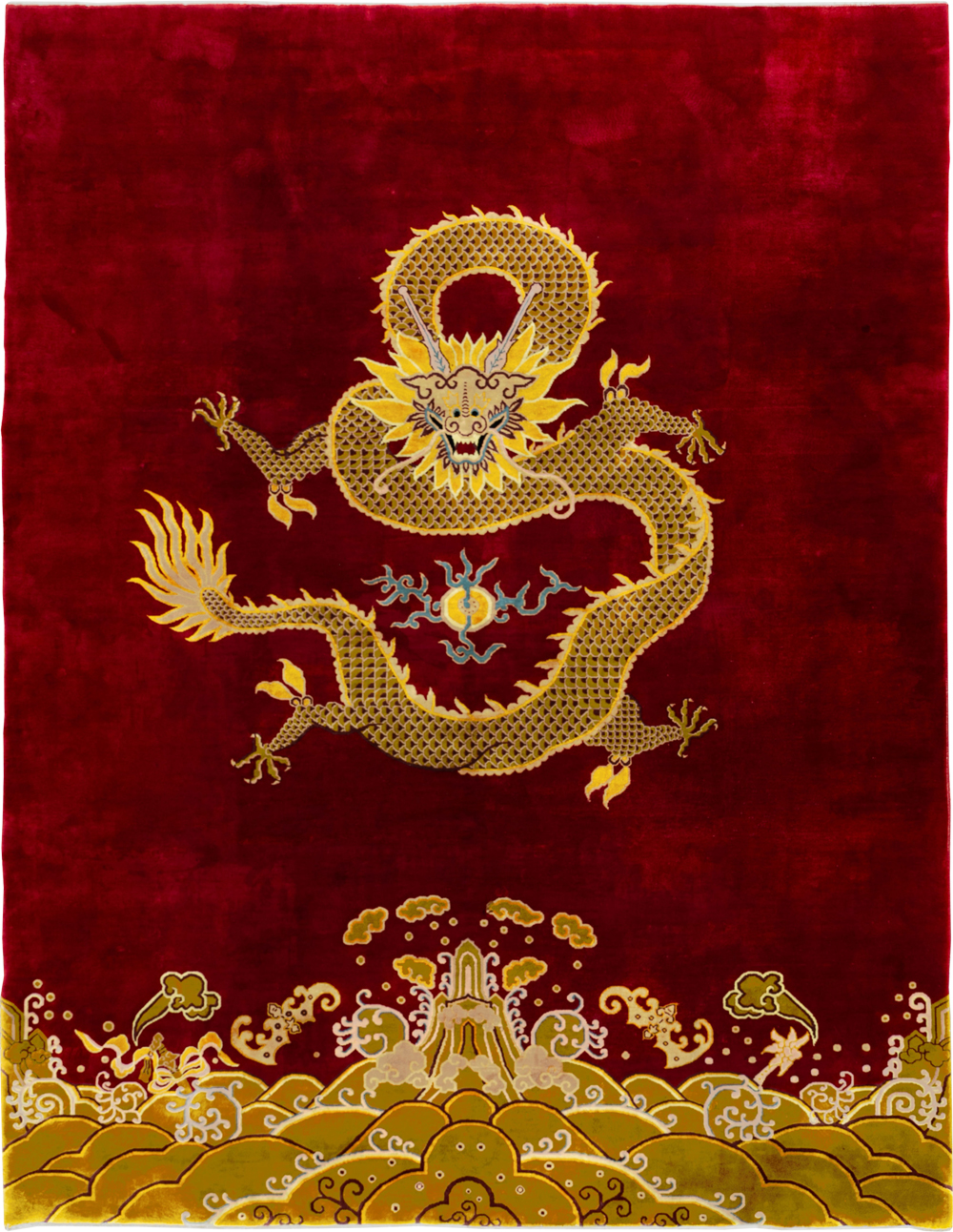 Vintage Chinese Dragon Art Deco Room Size Carpet, No.33714 - Gss