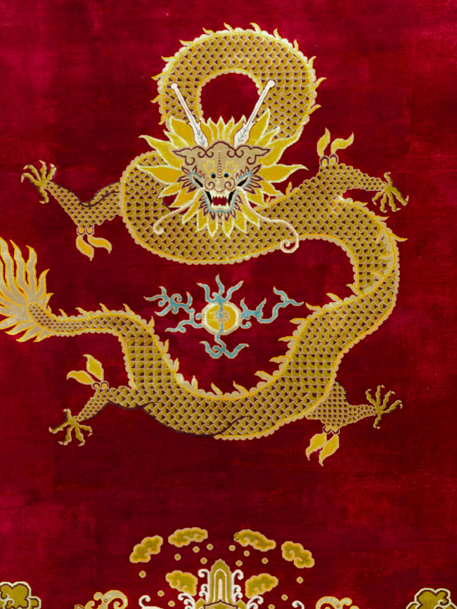 Vintage Chinese Dragon Art Deco Room Size Carpet, No.33714 - Gss