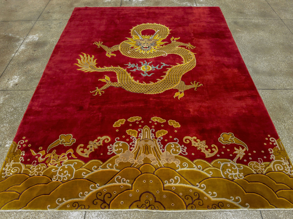 Vintage Chinese Dragon Art Deco Room Size Carpet, No.33714 - Gss
