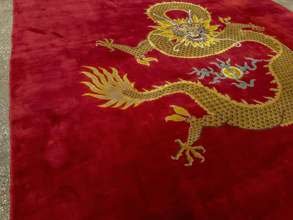 Vintage Chinese Dragon Art Deco Room Size Carpet, No.33714 - Gss