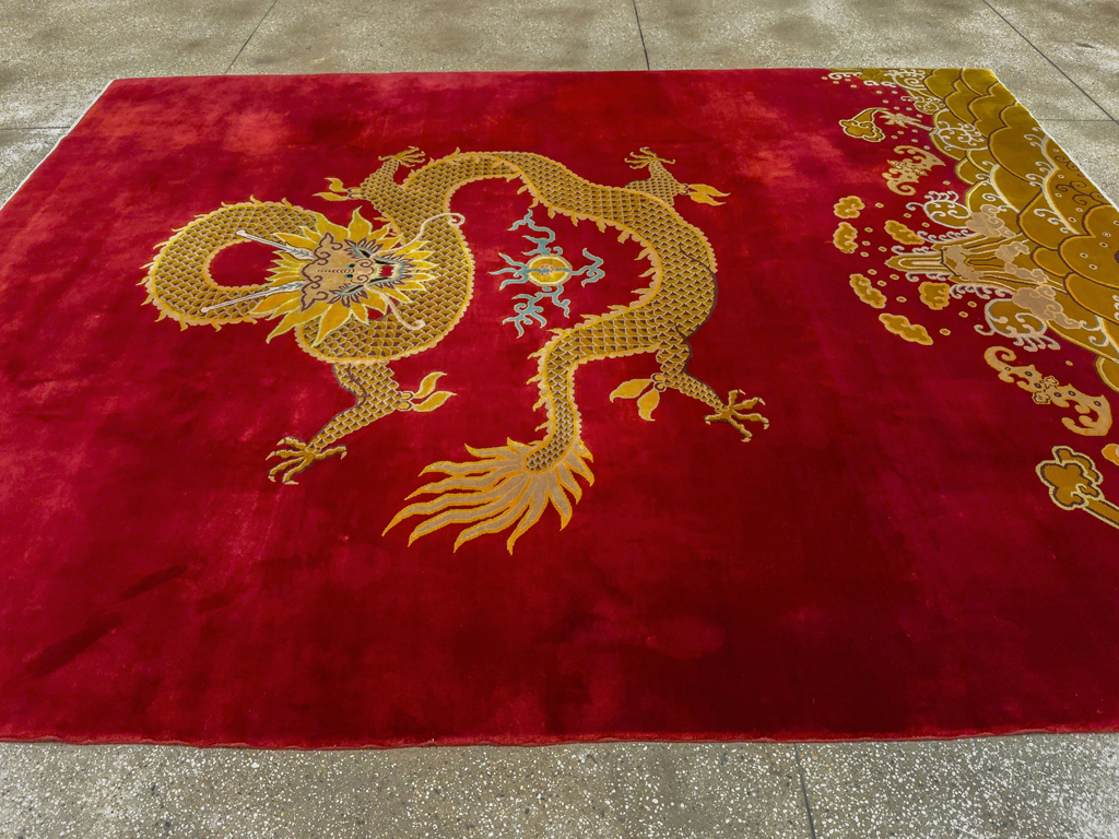 Vintage Chinese Dragon Art Deco Room Size Carpet, No.33714 - Gss