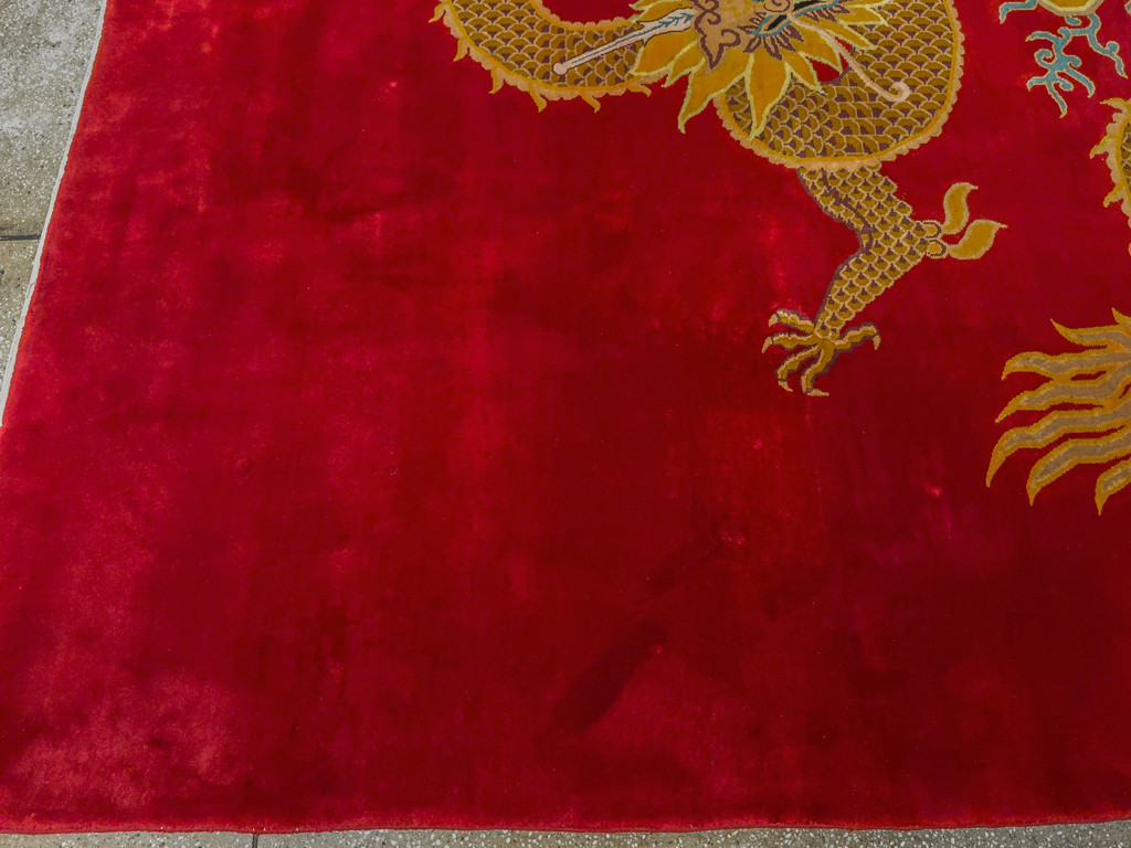 Vintage Chinese Dragon Art Deco Room Size Carpet, No.33714 - Gss