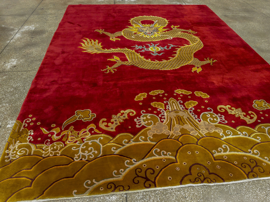 Vintage Chinese Dragon Art Deco Room Size Carpet, No.33714 - Gss