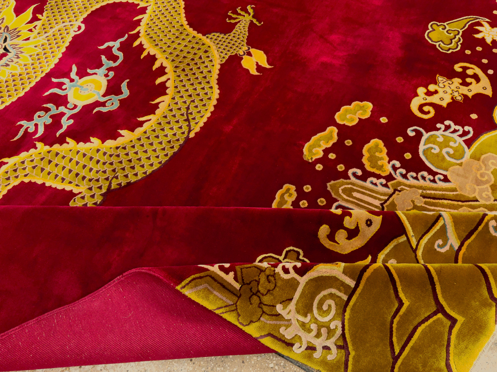 Vintage Chinese Dragon Art Deco Room Size Carpet, No.33714 - Gss