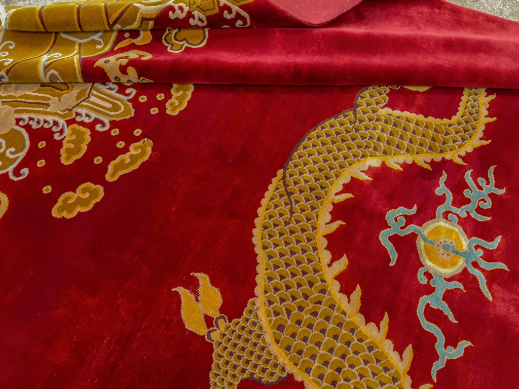 Vintage Chinese Dragon Art Deco Room Size Carpet, No.33714 - Gss