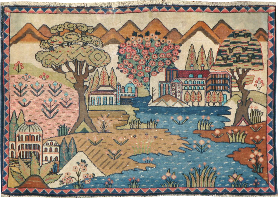 Antique Persian Kashan Pictorial Rug, No.8103 - Gss