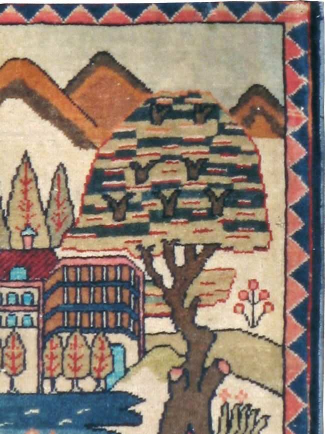 Antique Persian Kashan Pictorial Rug, No.8103 - Gss