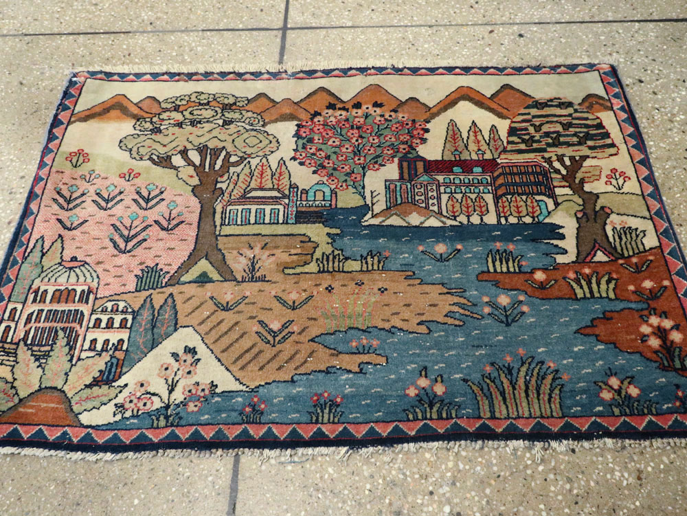 Antique Persian Kashan Pictorial Rug, No.8103 - Gss