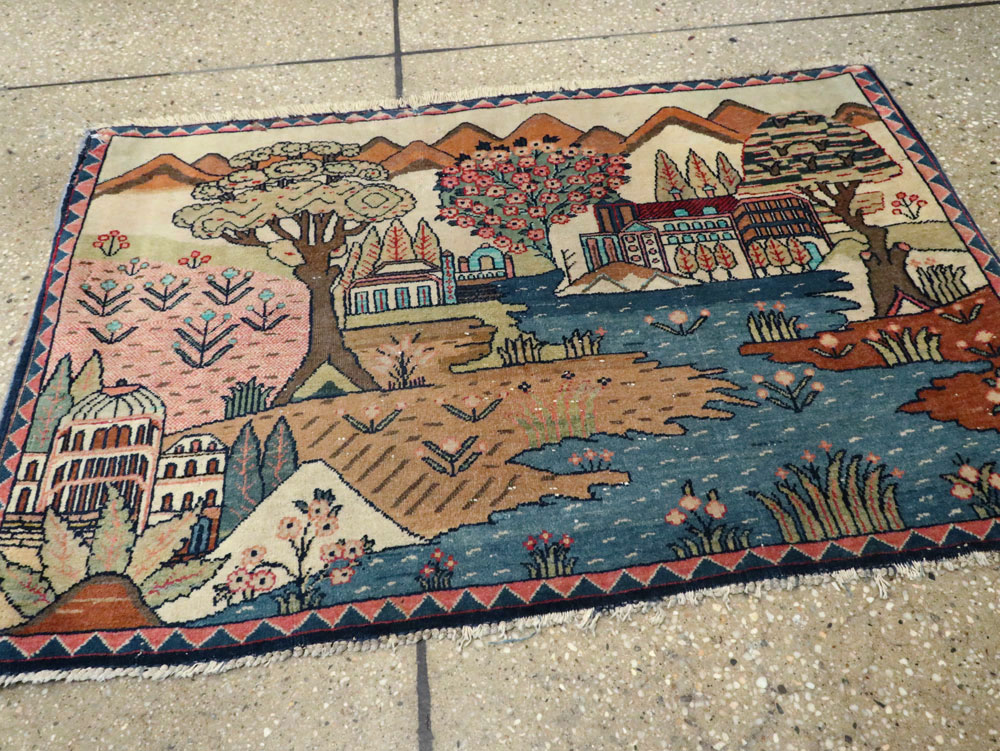 Antique Persian Kashan Pictorial Rug, No.8103 - Gss