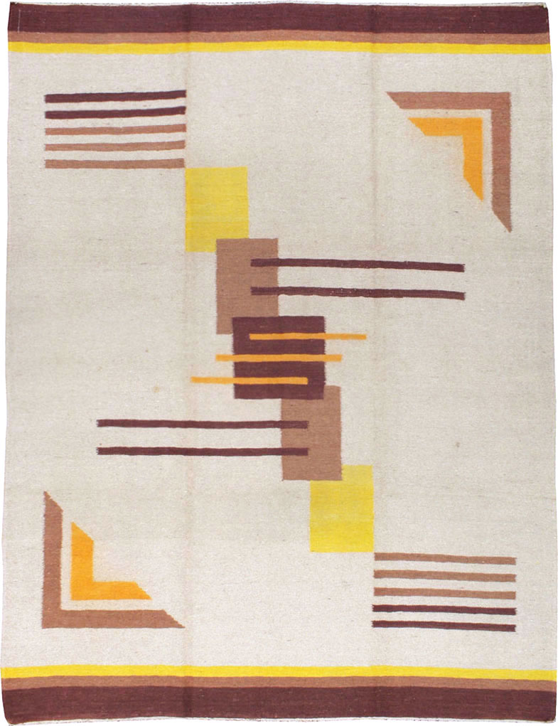 Vintage Indian Flatweave Room Size Rug Inspired By Edward McKnight Kauffer, No.8779 - Gss
