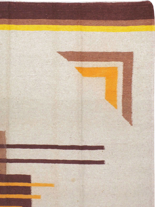 Vintage Indian Flatweave Room Size Rug Inspired By Edward McKnight Kauffer, No.8779 - Gss