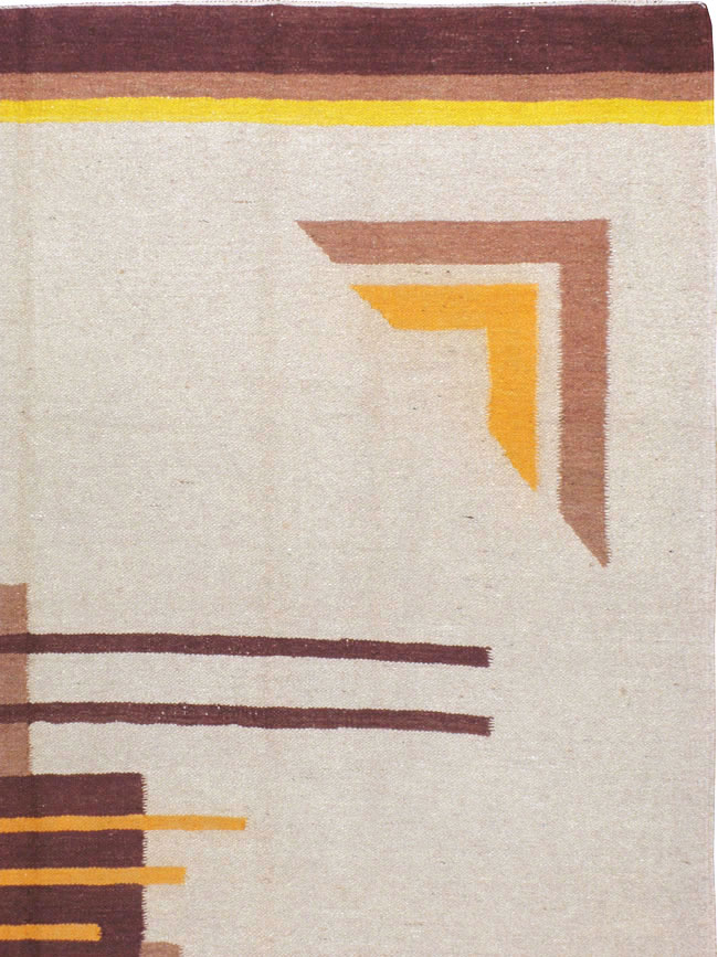 Vintage Indian Flatweave Room Size Rug Inspired By Edward McKnight Kauffer, No.8779 - Gss