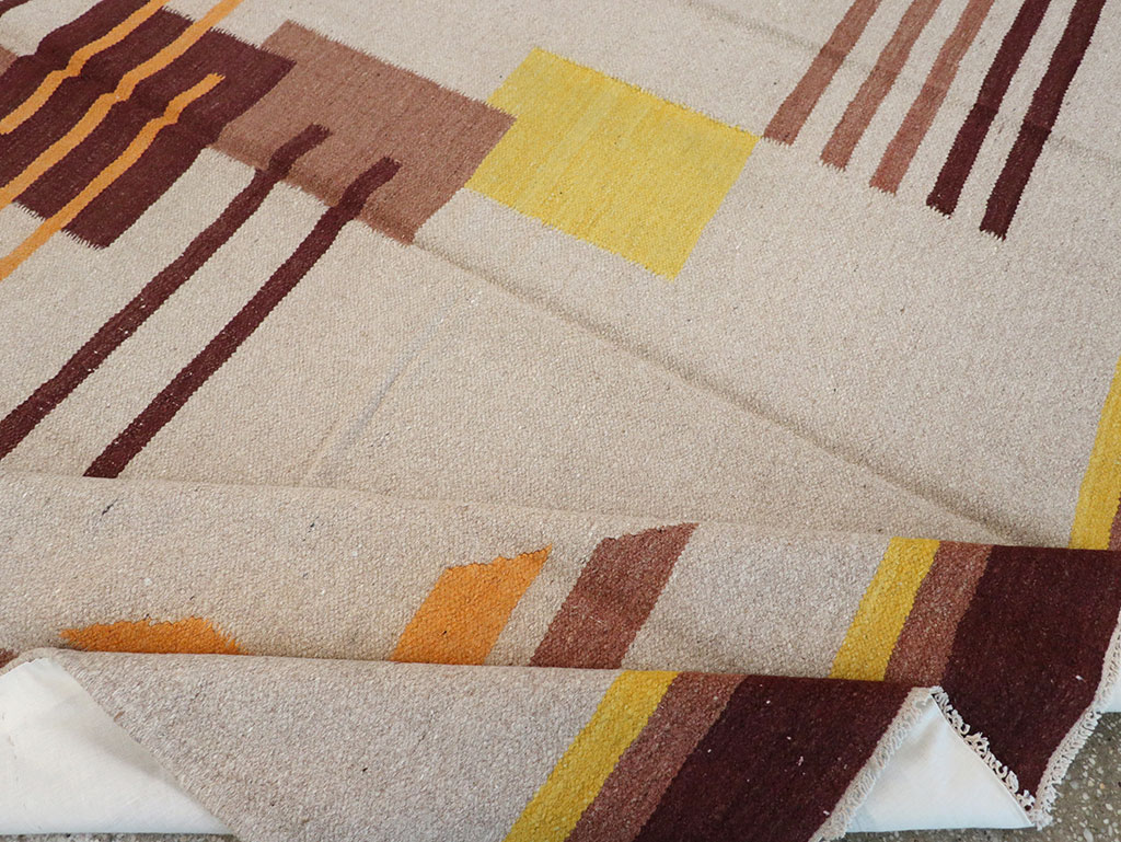 Vintage Indian Flatweave Room Size Rug Inspired By Edward McKnight Kauffer, No.8779 - Gss