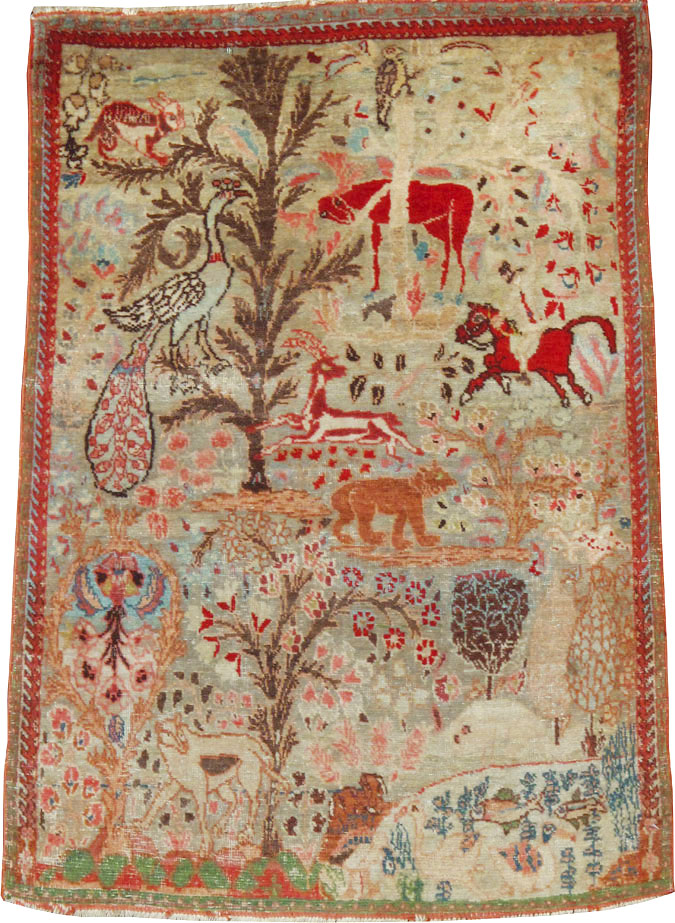 Vintage Persian Tabriz Pictorial Rug, No.9057 - Gss