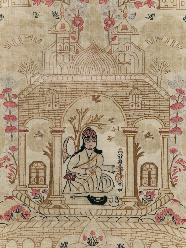 Antique Persian Lavar Kerman Pictorial Accent Carpet, No.9586 - Gss