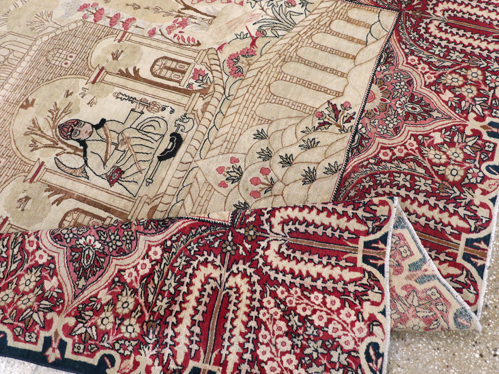 Antique Persian Lavar Kerman Pictorial Accent Carpet, No.9586 - Gss