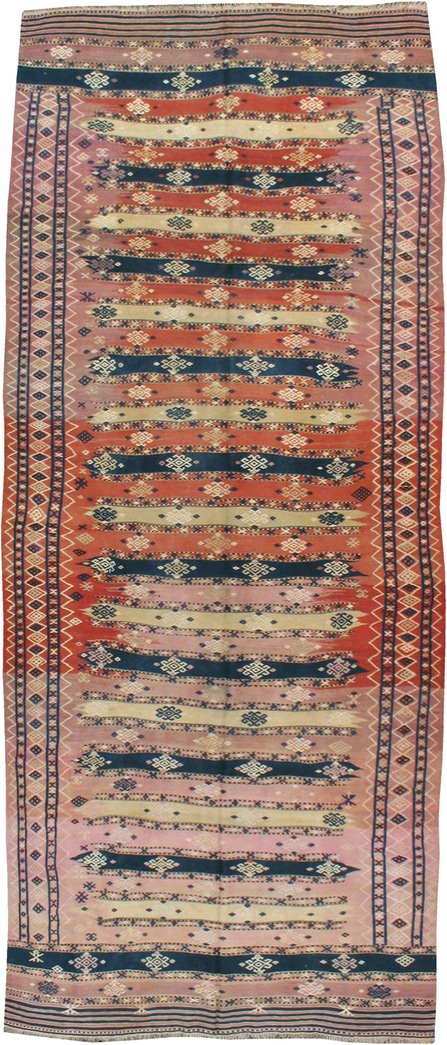 Vintage Afghan Flatweave Kilim Large Gallery Carpet, No.9796 - Gss